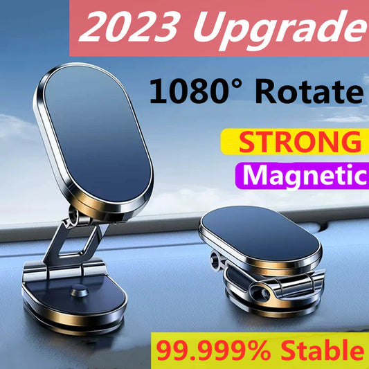 "Ultimate Convenience: 1080 Rotatable Magnetic Car Phone Holder for Iphone, Samsung, Xiaomi - Foldable Bracket with GPS Support"