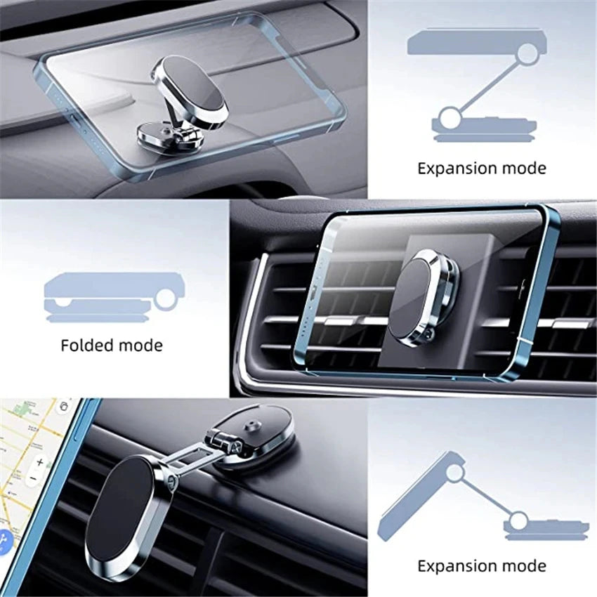 "Ultimate Convenience: 1080 Rotatable Magnetic Car Phone Holder for Iphone, Samsung, Xiaomi - Foldable Bracket with GPS Support"